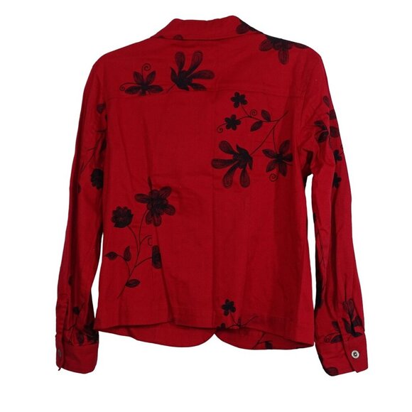 Vintage Erin London Red Embroidered Button Up Jacket Stretch Women Size S FLAW - Picture 3 of 11